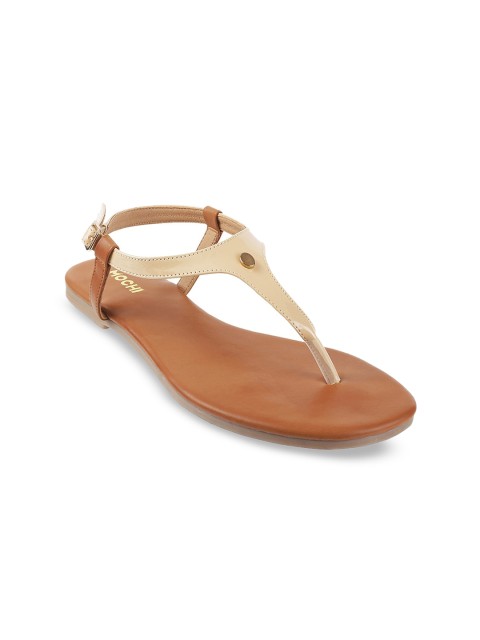 

Mochi Women Beige Solid T-Strap Flats