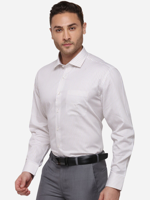 

JADE BLUE Men White Regular Fit Striped Casual Shirt