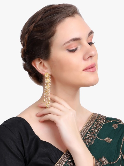 

Adwitiya Collection Gold-Plated 24 CT Geometric Antique Drop Earrings