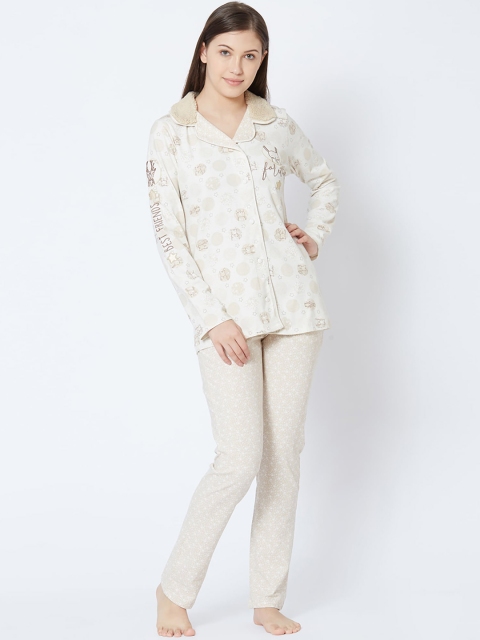 

Sweet Dreams Women Cream & Off-White Printed Night suit