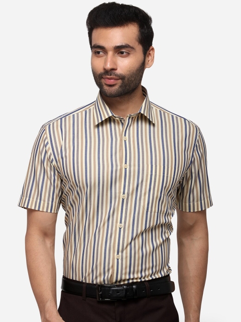

JADE BLUE Men Beige & Blue Regular Fit Striped Formal Shirt