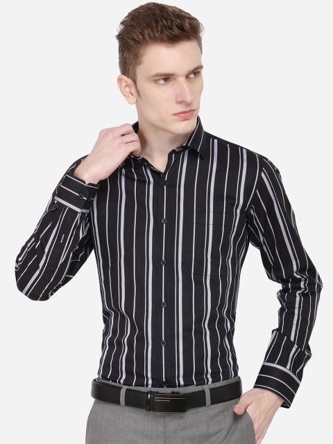 

JADE BLUE Men Black & Grey Slim Fit Striped Formal Shirt