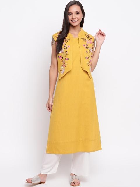 

Napra Women Mustard Yellow Embroidered Layered A-Line Kurta