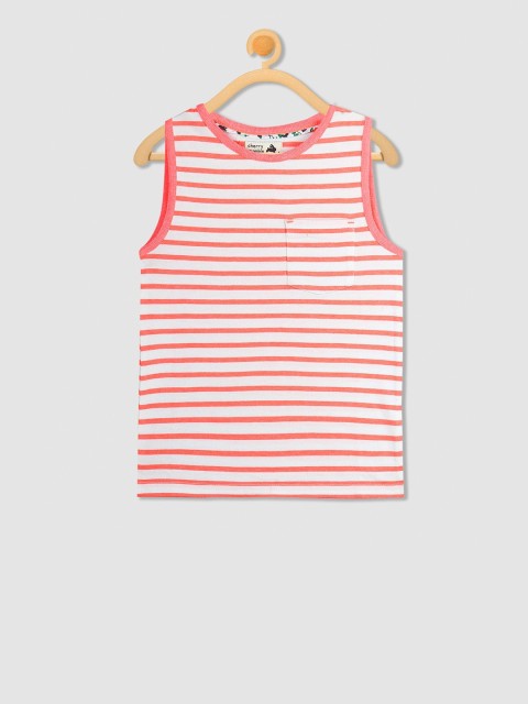 

Cherry Crumble Kids White Striped Round Neck T-shirt