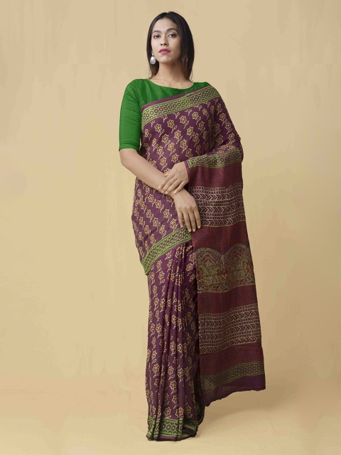 

Unnati Silks Burgundy & Off-White Pure Cotton Printed Kota Saree
