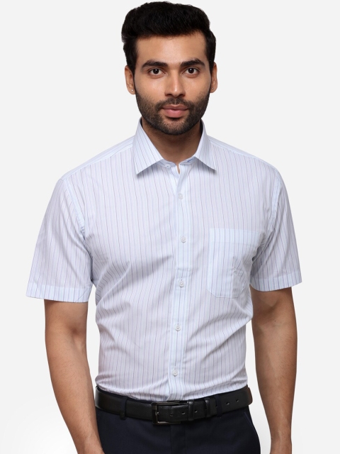 

JADE BLUE Men White & Blue Regular Fit Striped Formal Shirt
