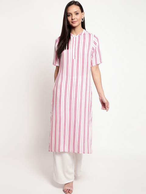 

Napra Women Pink & White Striped Straight Kurta