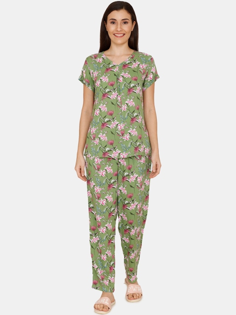 

Zivame Women Green Printed Night suit