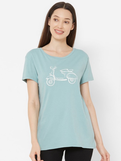 

Mystere Paris Women Sea Green Printed Round Neck T-shirt