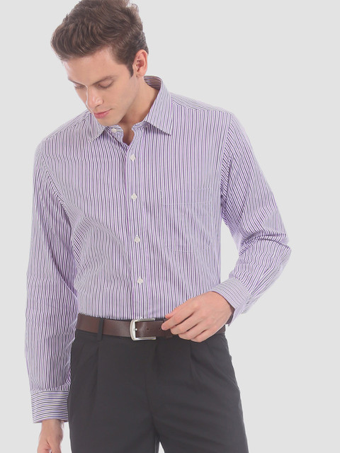 

Arrow Men Purple & Grey Regular Fit Striped Formal Shirt