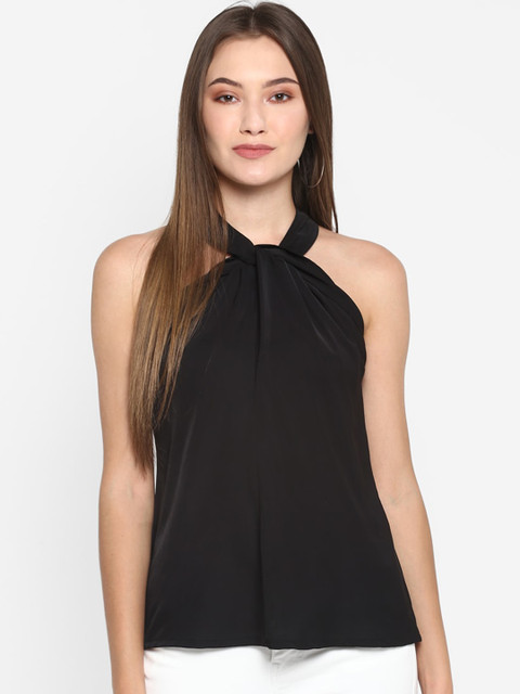 

FOSH Women Black Solid Halter Neck Top