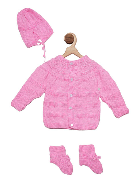 

YK Infants Pink Solid Cardigan Sweater Set