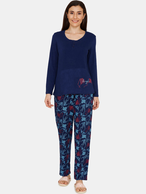 

Zivame Women Navy Blue & Navy Blue Solid Night suit