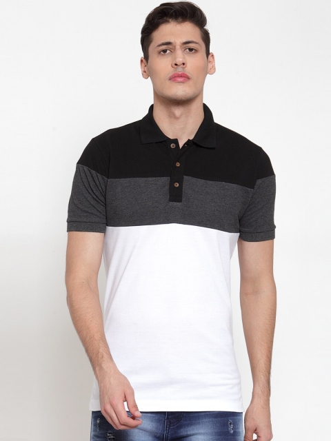 

Kalt Men Black & White Colourblocked Polo Collar T-shirt