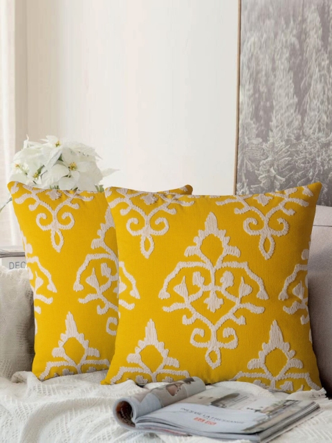 

LUXENMEAD Yellow Set of 2 Embroidered Square Cushion Covers