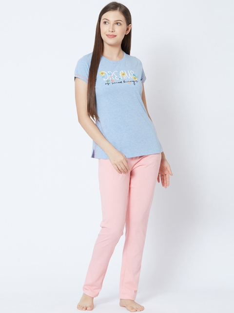 

Sweet Dreams Women Blue & Peach Printed Night suit