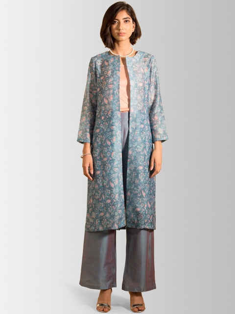 

FableStreet Women Blue Printed Lightweight Tailored Jacket