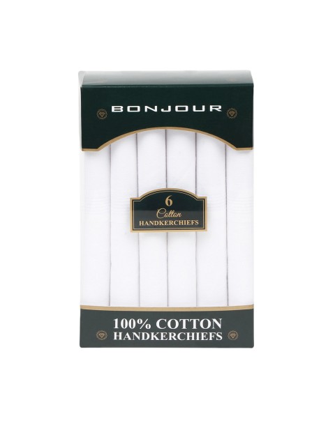 

Bonjour Men Set of 6 White Solid Cotton Handkerchiefs Gift Set