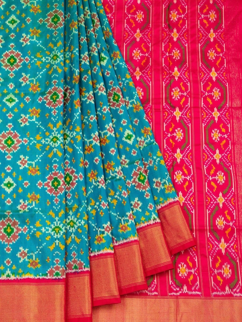 

Vijayalakshmi Silks Turquoise Blue & Pink Pure Silk Printed Patola Saree