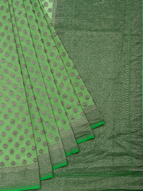 

Vijayalakshmi Silks Green Pure Georgette Printed Handloom Banarasi Saree