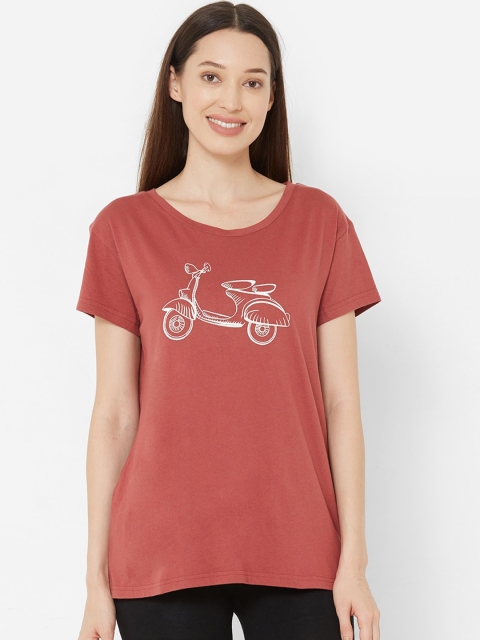 

Mystere Paris Women Maroon Printed Round Neck T-shirt