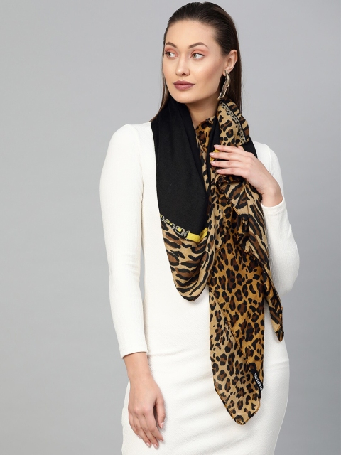 

DIVA WALK EXCLUSIVE Women Black & Brown Animal Printed Scarf