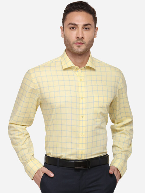 

JADE BLUE Men Yellow Regular Fit Checked Formal Shirt