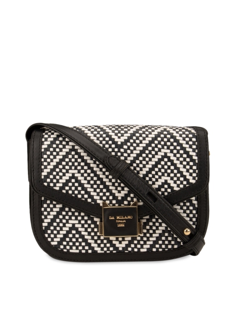 

Da Milano Black & White Self Design Leather Sling Bag