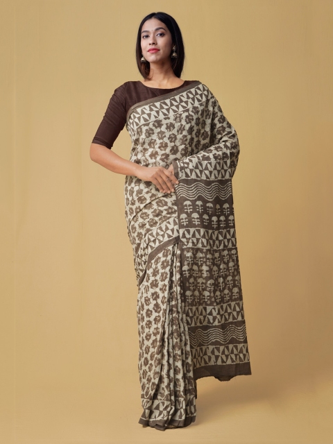 

Unnati Silks Grey & Off-White Pure Cotton Dyed Kota Saree