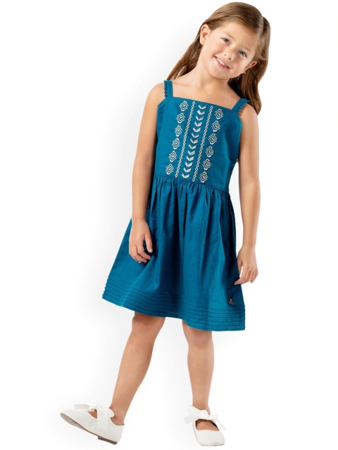 

Cherry Crumble Girls Blue Embroidered Fit and Flare Dress