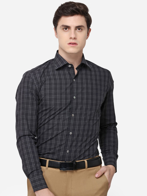 

JADE BLUE Men Charcoal Grey Slim Fit Checked Formal Shirt