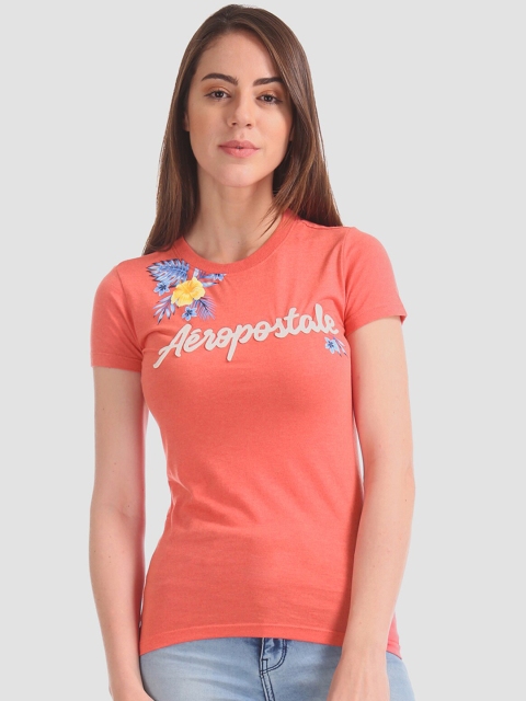 

Aeropostale Women Orange Printed Round Neck T-shirt