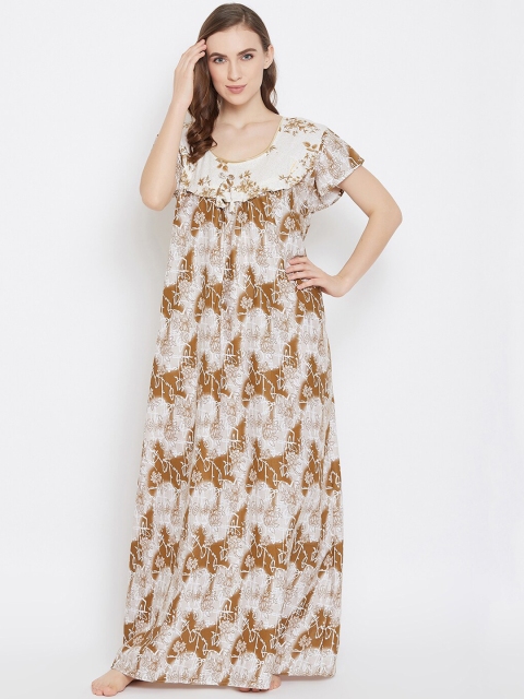 

Clovia Brown & Off-White Printed Nightdress