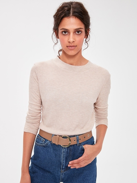 

TRENDYOL COLLECTION Women Beige Solid Crop Top