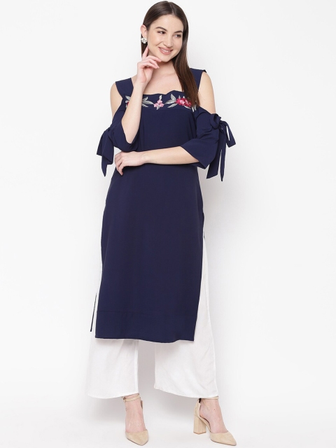 

Napra Women Blue Self Design Kurta with Trousers & Dupatta