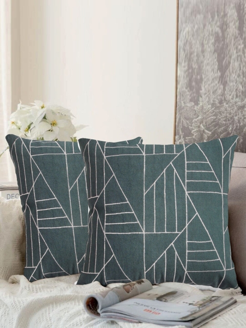 

LUXENMEAD Green Set of 2 Embroidered Square Cushion Covers