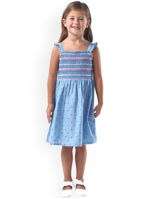 

Cherry Crumble Girls Blue Embroidered Fit and Flare Dress