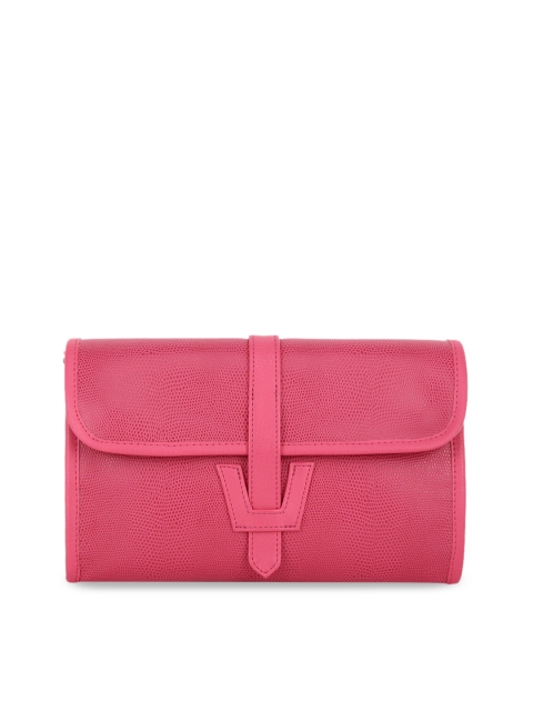 

yelloe Pink Textured Buckle Detail Envelope Clutch
