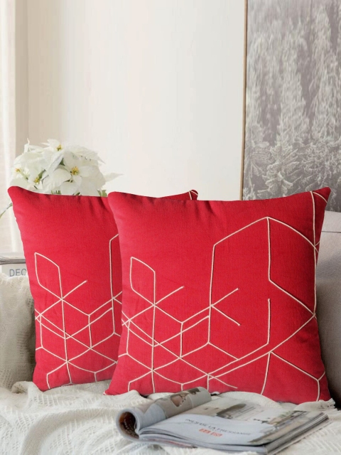 

LUXENMEAD Red Set of 2 Embroidered Square Cushion Covers