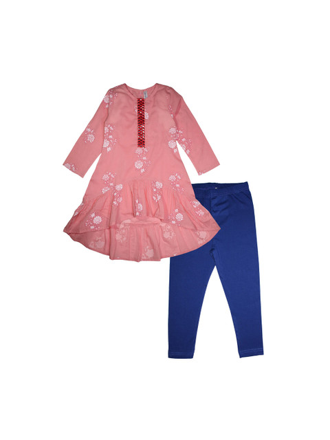 

KiddoPanti Girls Pink & Blue Printed Kurta with Pyjamas