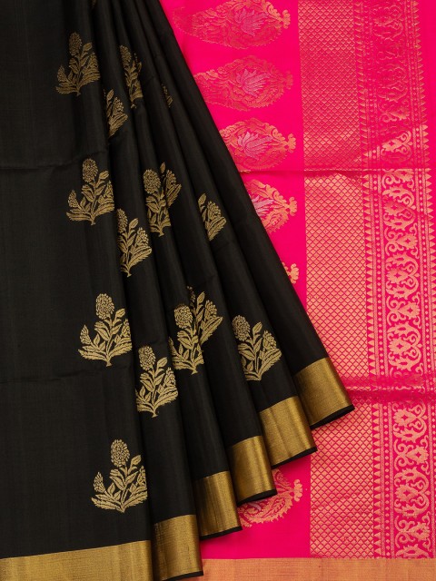 

Vijayalakshmi Silks Black & Pink Pure Silk Woven Design Saree