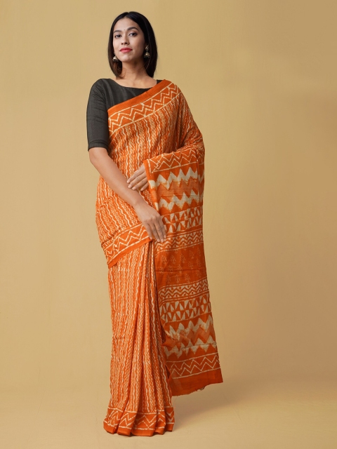 

Unnati Silks Orange Pure Cotton Printed Kota Saree