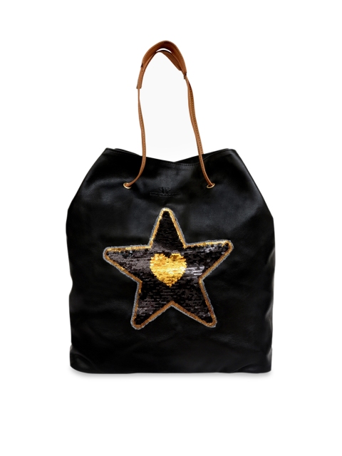 

Pink Potato Black & Gold-Toned Embellished Shoulder Bag