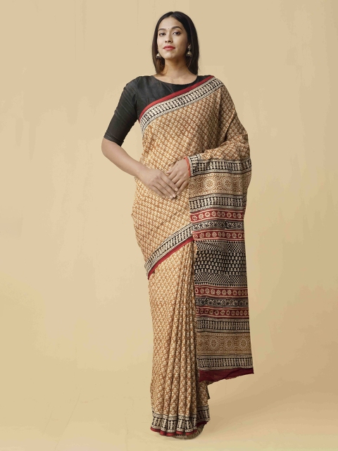 

Unnati Silks Brown & Beige Pure Cotton Printed Bagru Saree