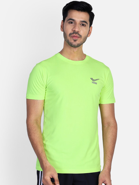 

Yuuki Men Fluorescent Green Solid Round Neck T-shirt