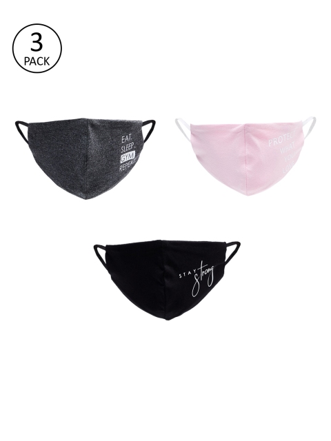

Ginger by Lifestyle Women 3 Pcs Printed 2-Ply Reusable Cloth Masks, Black