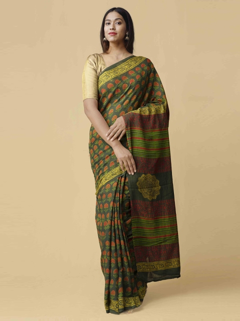 

Unnati Silks Green & Brown Pure Cotton Printed Handloom Kota Saree