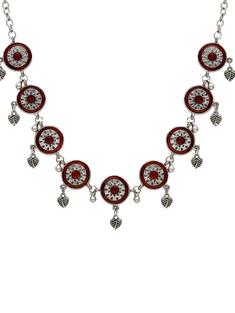 

Globus Maroon Silver-Plated Enamelled Necklace