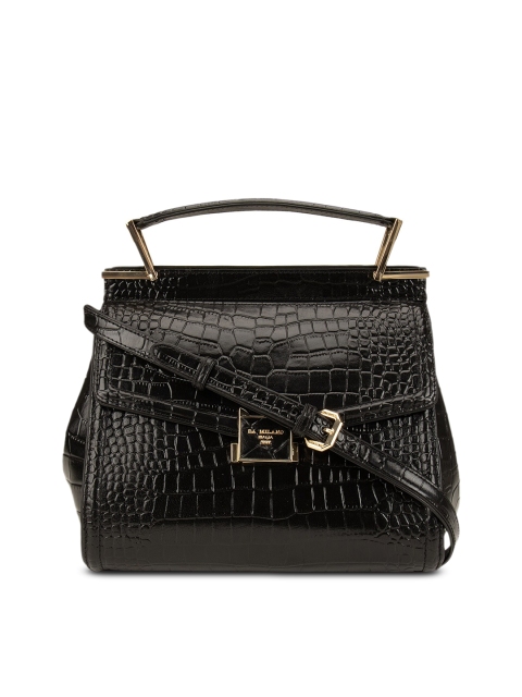 

Da Milano Black Textured Leather Handheld Bag