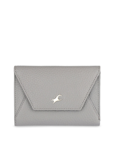 

Fastrack Women Grey & Grey Self Design Two Fold Leather Wallet